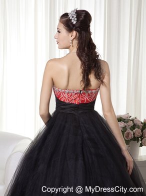 Beaded A-line Sweetheart Tulle Black and Red Prom Dress