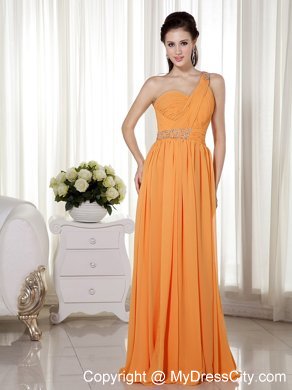 Orange Red One Shoulder Column Prom Dress Floor-length