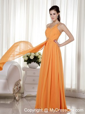 Orange Red One Shoulder Column Prom Dress Floor-length