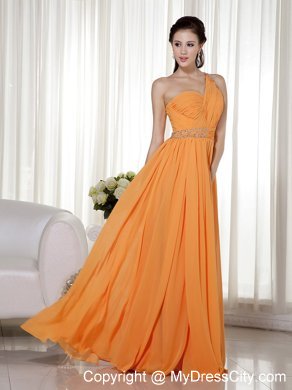 Orange Red One Shoulder Column Prom Dress Floor-length