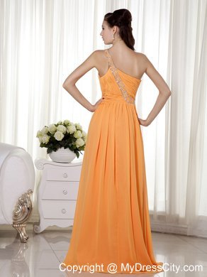 Orange Red One Shoulder Column Prom Dress Floor-length