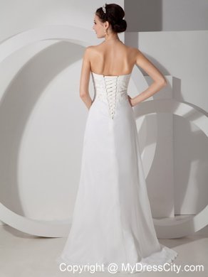 White Sweetheart Chiffon Ruched Appliques Prom Dresses