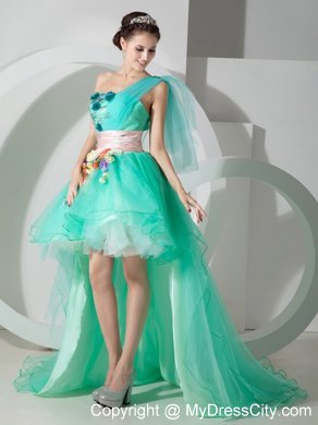 Ice Blue High-low Princess Prom Gown with Beading and Appliques