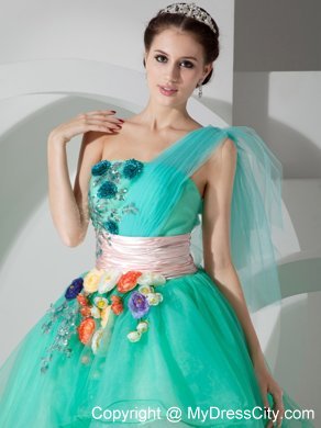 Ice Blue High-low Princess Prom Gown with Beading and Appliques