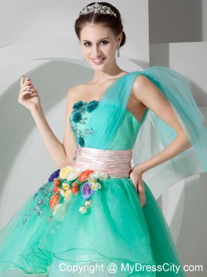 Ice Blue High-low Princess Prom Gown with Beading and Appliques