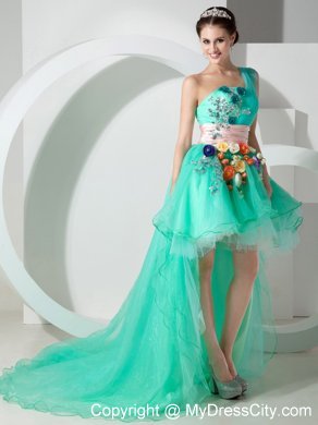 Ice Blue High-low Princess Prom Gown with Beading and Appliques