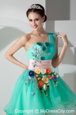 Ice Blue High-low Princess Prom Gown with Beading and Appliques