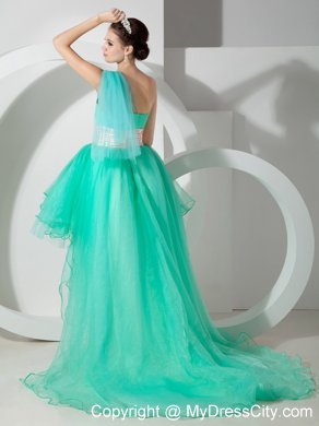 Ice Blue High-low Princess Prom Gown with Beading and Appliques