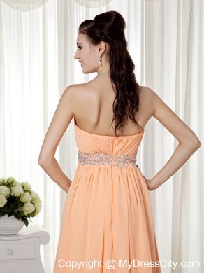 Vintage Empire Strapless Brush Train Chiffon Beaded Prom Dress