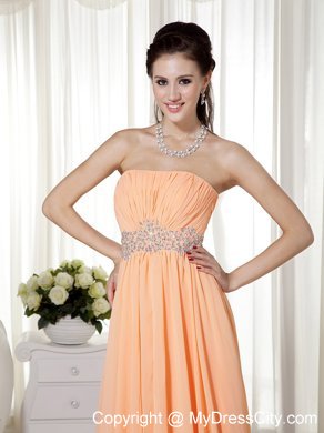 Vintage Empire Strapless Brush Train Chiffon Beaded Prom Dress