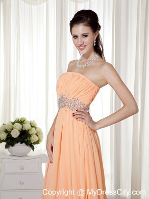 Vintage Empire Strapless Brush Train Chiffon Beaded Prom Dress