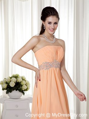 Vintage Empire Strapless Brush Train Chiffon Beaded Prom Dress