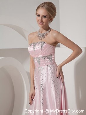 Beading Floor-length Baby Pink Prom Dress in Elastic Woven Satin