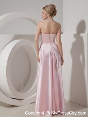 Beading Floor-length Baby Pink Prom Dress in Elastic Woven Satin