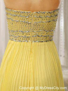 Yellow Sweetheart and Beaded Decorated Bust Pleated Prom Dress