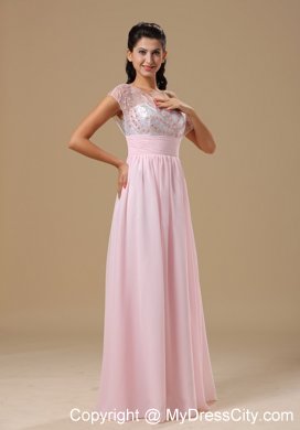 Baby Pink Chiffon Floor-length Prom Dress with Asymmetric Neckline