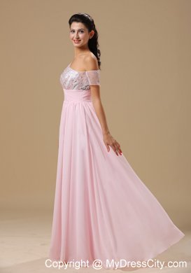 Baby Pink Chiffon Floor-length Prom Dress with Asymmetric Neckline