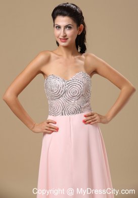 Beaded Decorated Sweetheart Light Pink Brush Train Prom Dress