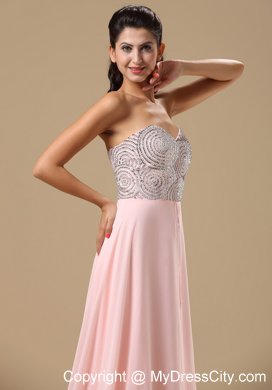 Beaded Decorated Sweetheart Light Pink Brush Train Prom Dress