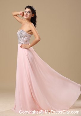 Beaded Decorated Sweetheart Light Pink Brush Train Prom Dress