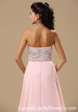 Beaded Decorated Sweetheart Light Pink Brush Train Prom Dress