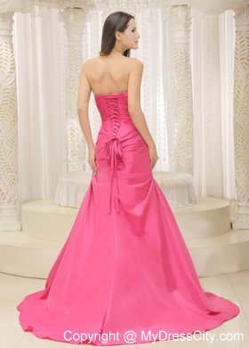 Rose Pink A-line Ruched Bodice Satin Bowknot Dress for Prom