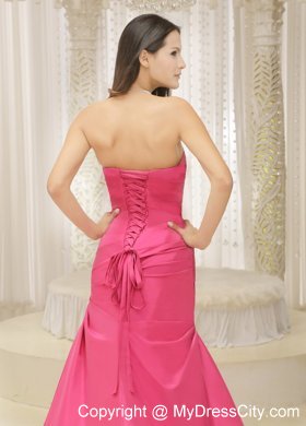 Rose Pink A-line Ruched Bodice Satin Bowknot Dress for Prom