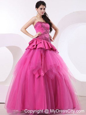 Cute Strapless Beading Hot Pink A-line Quinceanera Dresses