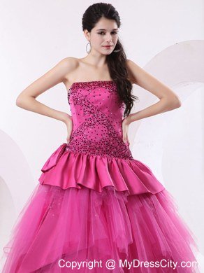 Cute Strapless Beading Hot Pink A-line Quinceanera Dresses