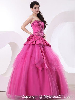 Cute Strapless Beading Hot Pink A-line Quinceanera Dresses