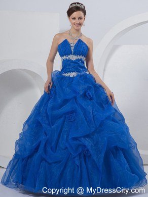 Summer Sweet Sixteen Dresses for Strapless Beading Flowers Royal Blue