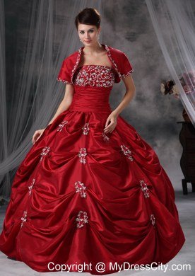 Strapless Beading Appliques Red 2013 Quinceanera Dress with Jacket