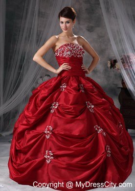 Strapless Beading Appliques Red 2013 Quinceanera Dress with Jacket