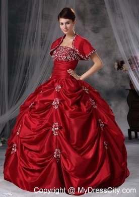 Strapless Beading Appliques Red 2013 Quinceanera Dress with Jacket