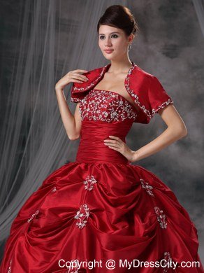 Strapless Beading Appliques Red 2013 Quinceanera Dress with Jacket