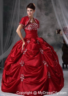 Strapless Beading Appliques Red 2013 Quinceanera Dress with Jacket