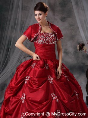 Strapless Beading Appliques Red 2013 Quinceanera Dress with Jacket