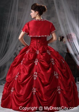 Strapless Beading Appliques Red 2013 Quinceanera Dress with Jacket