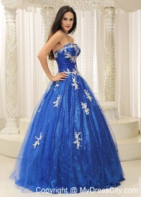 Paillette Over Skirt A-line Royal Blue Sweet 15 Dresses With Appliques