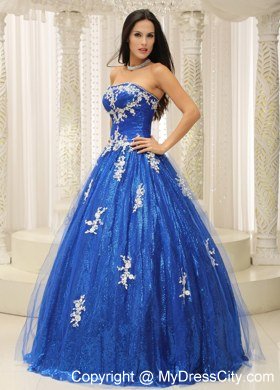 Paillette Over Skirt A-line Royal Blue Sweet 15 Dresses With Appliques