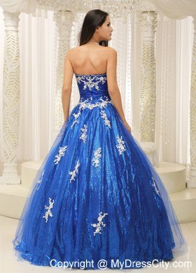 Paillette Over Skirt A-line Royal Blue Sweet 15 Dresses With Appliques