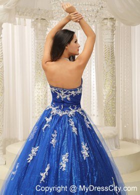 Paillette Over Skirt A-line Royal Blue Sweet 15 Dresses With Appliques