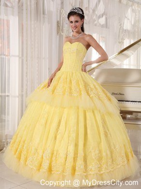 Sweetheart Appliques Yellow 2013 Beautiful Dress for Sweet 16