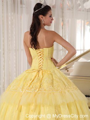 Sweetheart Appliques Yellow 2013 Beautiful Dress for Sweet 16