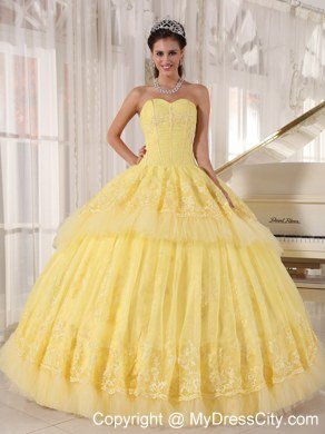 Sweetheart Appliques Yellow 2013 Beautiful Dress for Sweet 16