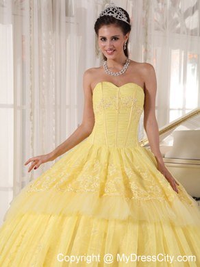 Sweetheart Appliques Yellow 2013 Beautiful Dress for Sweet 16