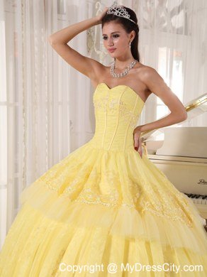 Sweetheart Appliques Yellow 2013 Beautiful Dress for Sweet 16