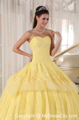 Sweetheart Appliques Yellow 2013 Beautiful Dress for Sweet 16