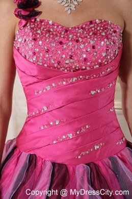 One Shoulder Flower Beading Ruffles Multi-colored Quinceanera Dress