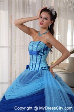 Romantic Ball Gown Strapless Beading Blue Quinceanera Dress for 2013